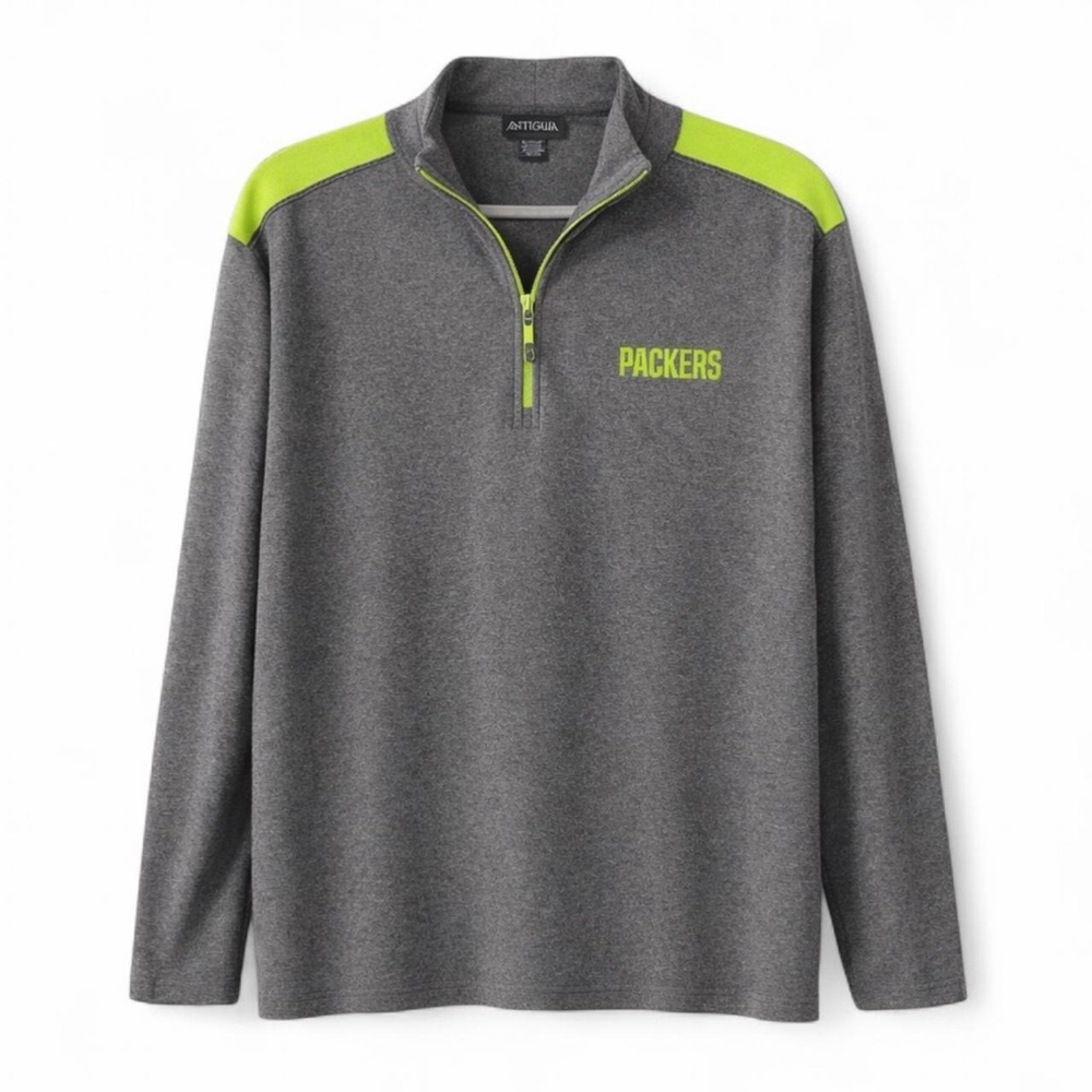 Antigua Green Bay Packers NFL Quarter Zip Pullover XL Gray